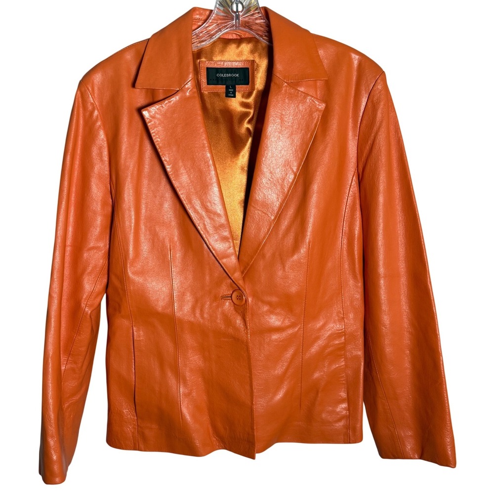 Vintage Y2K Orange Genuine Leather Blazer Jacket Women's Large 100% Leather